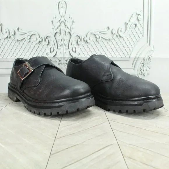 Skechers Black Leather Slip-on Round Toe Buckled Casual Shoes Size 7.5 - Picture 3 of 9